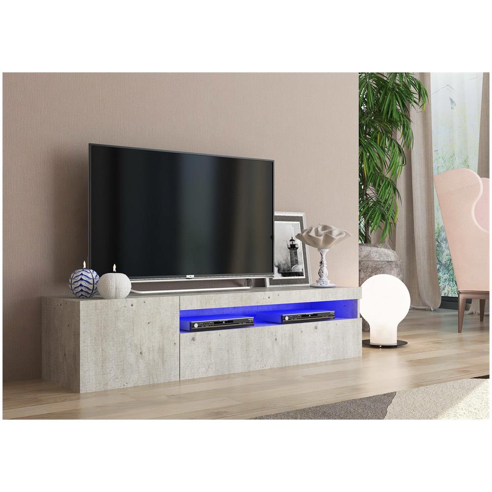 Mobile Porta Tv Roberto, Credenza Bassa Da Soggiorno A 2 Ante, Base Porta Tv, 100% Made In Italy, Cm 150x40h37, Cemento - Foto 1
