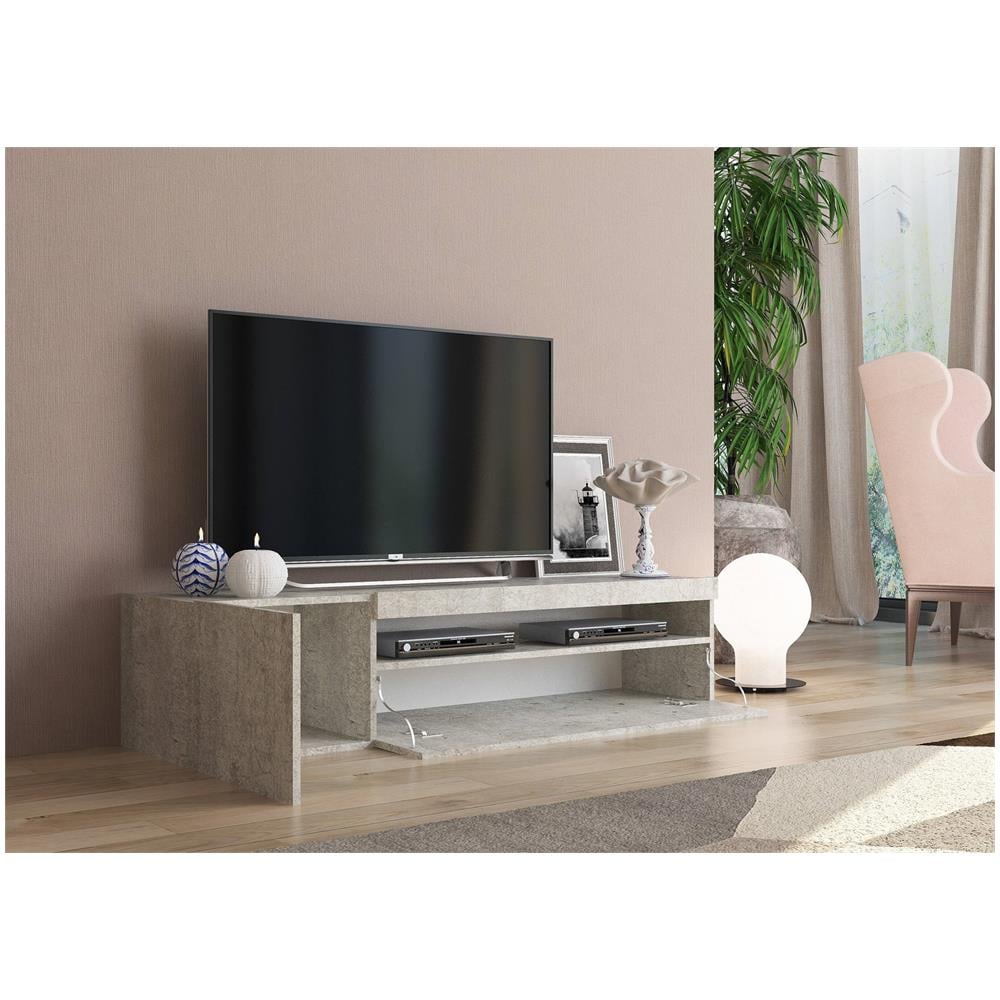 Mobile Porta Tv Roberto, Credenza Bassa Da Soggiorno A 2 Ante, Base Porta Tv, 100% Made In Italy, Cm 150x40h37, Cemento - Foto 4