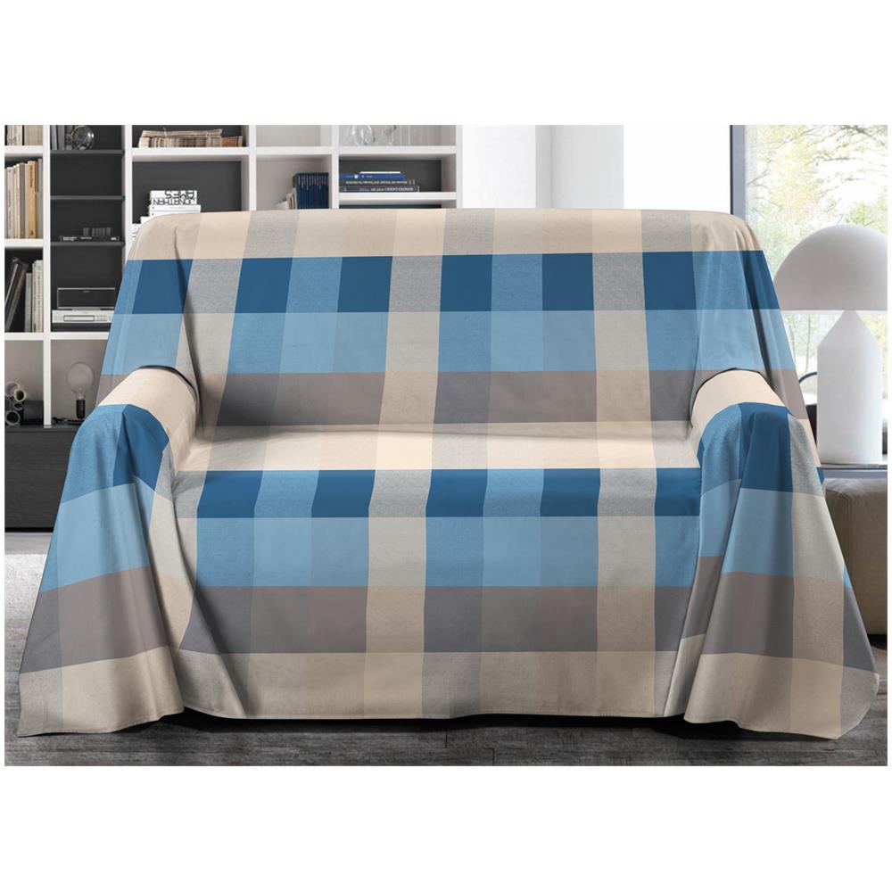 Telo Arredo Granfoulard Copritutto Salvadivano 100% Cotone Disegno Scotland Singolo Azzurro - Foto 1