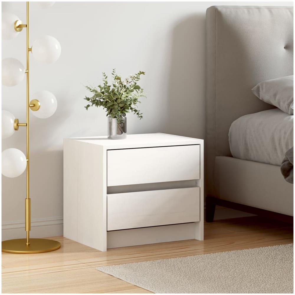 Comodino Bianco 40x31x35,5 Cm In Legno Massello Di Pino - Foto 1