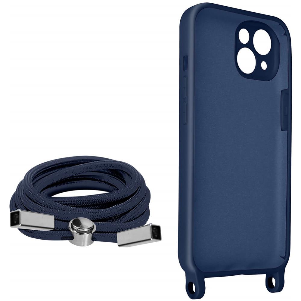 Cover Semirigida Per Iphone 13 Mini Cordino Nylon Intrecciato 80 Cm Blu - Foto 2
