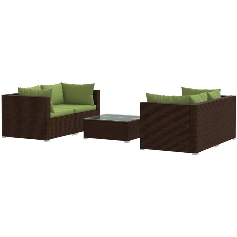 Set Divani Da Giardino 5 Pz Con Cuscini In Polyrattan Marrone - Foto 1
