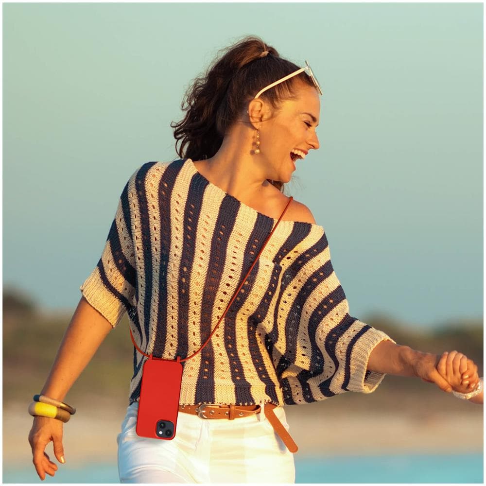 Cover Semirigida Per Iphone 14 Cordino Nylon Intrecciato 80 Cm Rossa - Foto 2