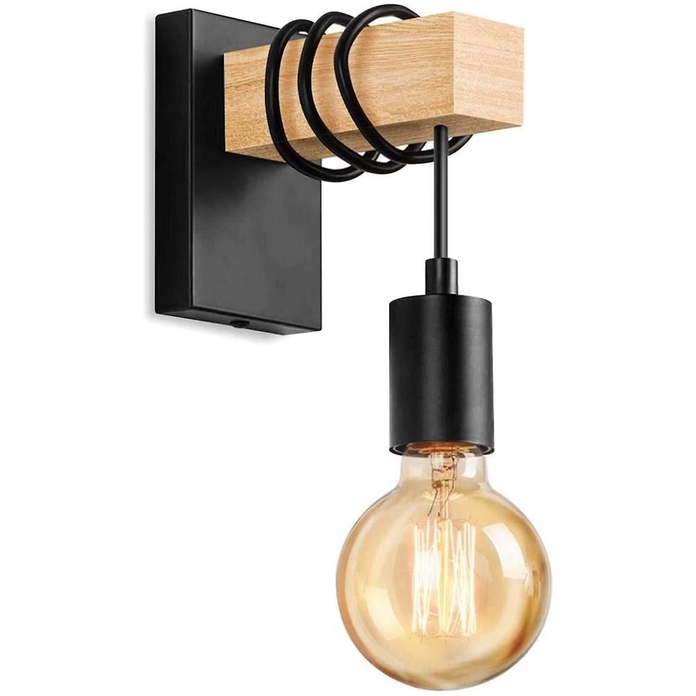 Applique Stile Antico E27 COCOL Applique Da Parete Vintage In Legno E Ferro - Lampada E27 Stile Industriale Applique E27 Rustica - Foto 11