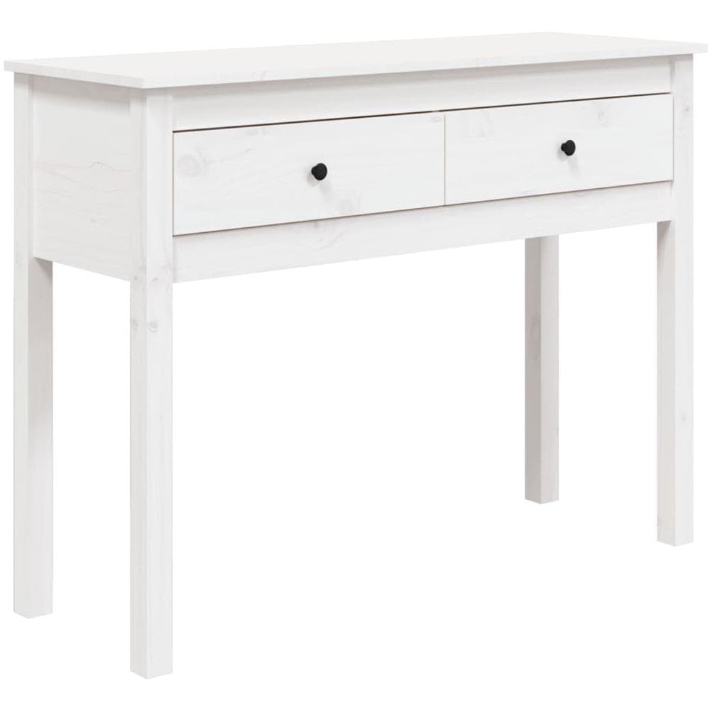 Tavolo Consolle Bianco 100x35x75 Cm In Legno Massello Di Pino - Foto 2