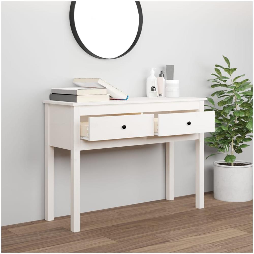 Tavolo Consolle Bianco 100x35x75 Cm In Legno Massello Di Pino - Foto 3