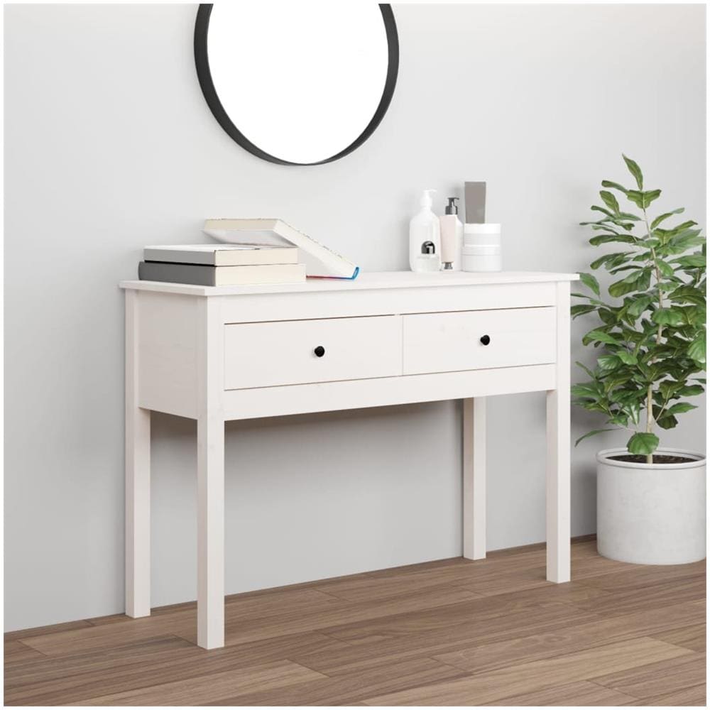 Tavolo Consolle Bianco 100x35x75 Cm In Legno Massello Di Pino - Foto 1