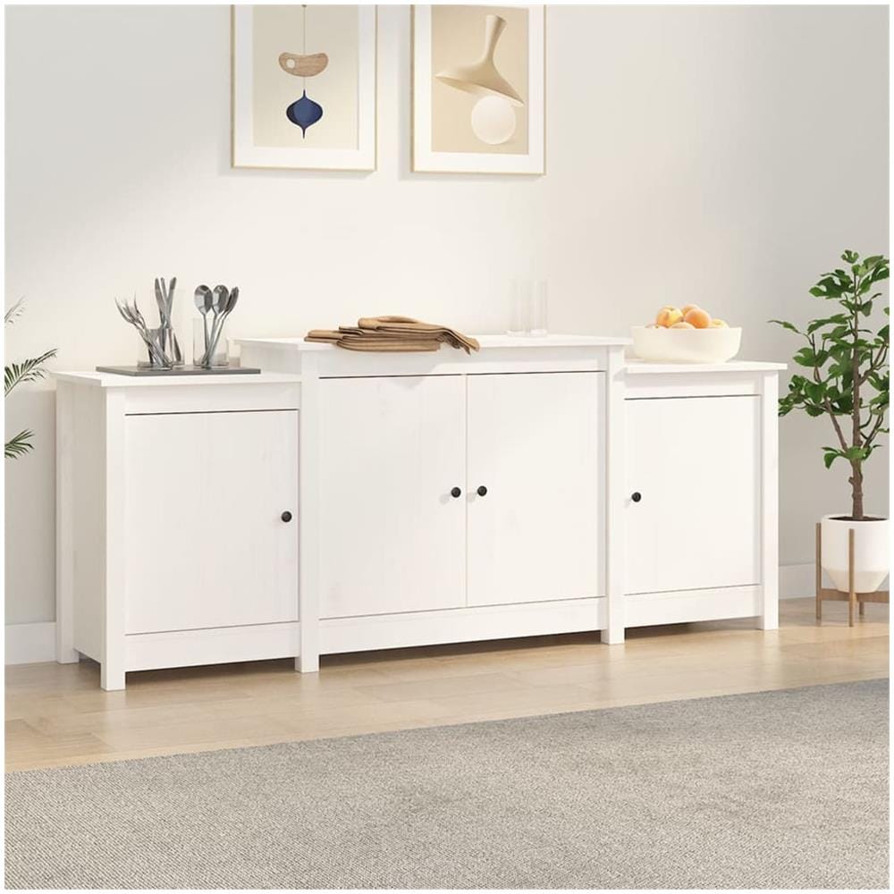 Credenza Bianca 164x37x68 cm in Legno Massello di Pino - Foto 1