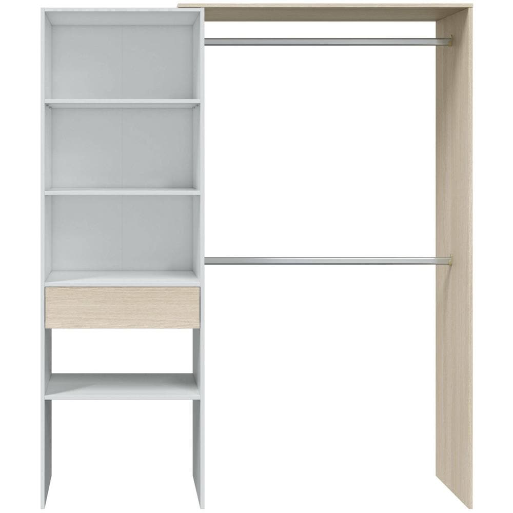 Guardaroba Miramar, Struttura Per Cabina Armadio, Armadio Aperto Senza Ante, Cabina Armadio, 158x40h187 Cm, Bianco E Rovere - Foto 4