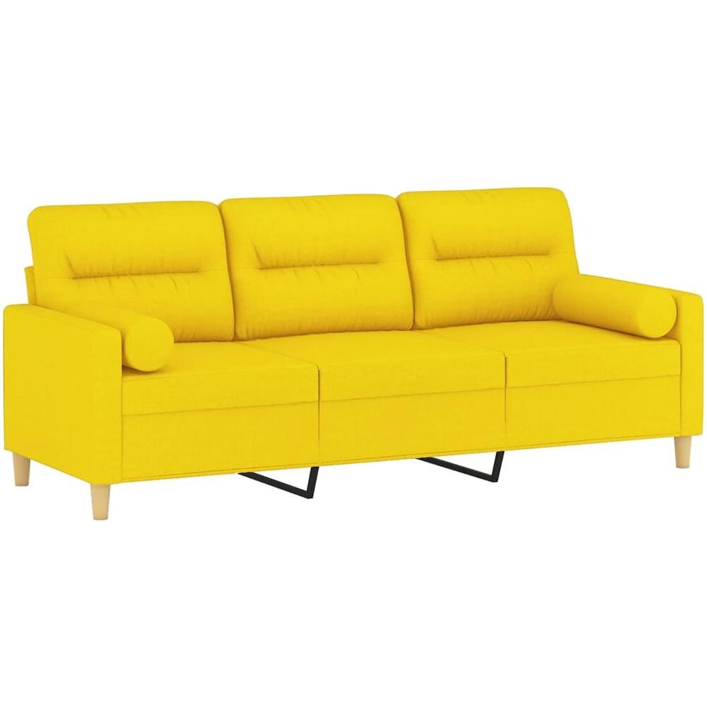 Divano A 3 Posti Con Cuscini Giallo Chiaro 180 Cm In Tessuto - Foto 3