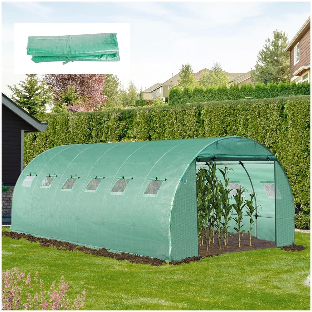 Telo per Serra in PE con 12 Finestre, Porta Avvolgibile e Bordi Interrati, 6x3x2 m, Verde - Foto 2