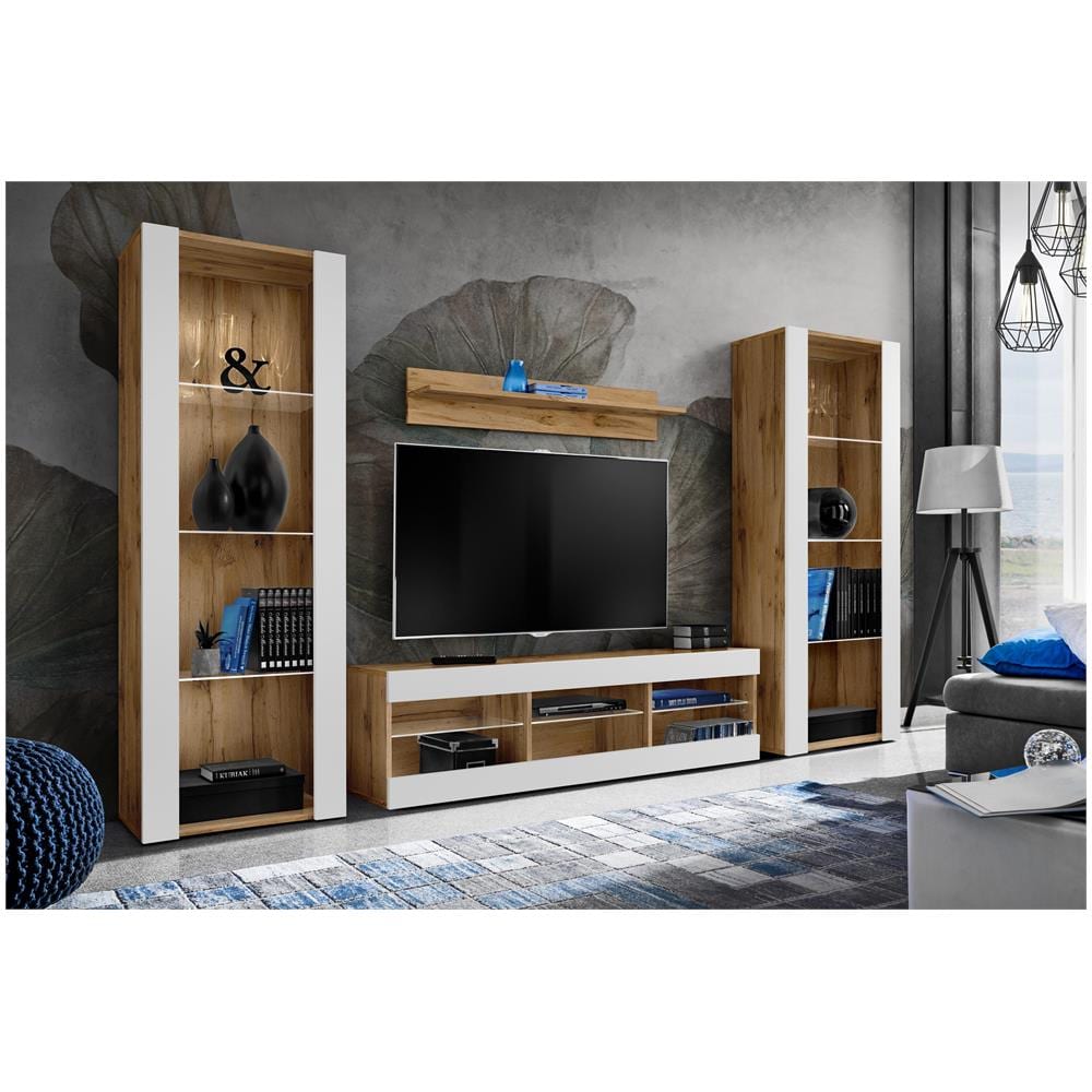 Komodee, Set di mobili porta TV Tivoli Grande RTV, Wotan Bianco, Senza LED, Larghezza 250 cm x Altezza 159 cm x Profondità 35 cm, Per soggiorno, Camera da letto - Foto 2