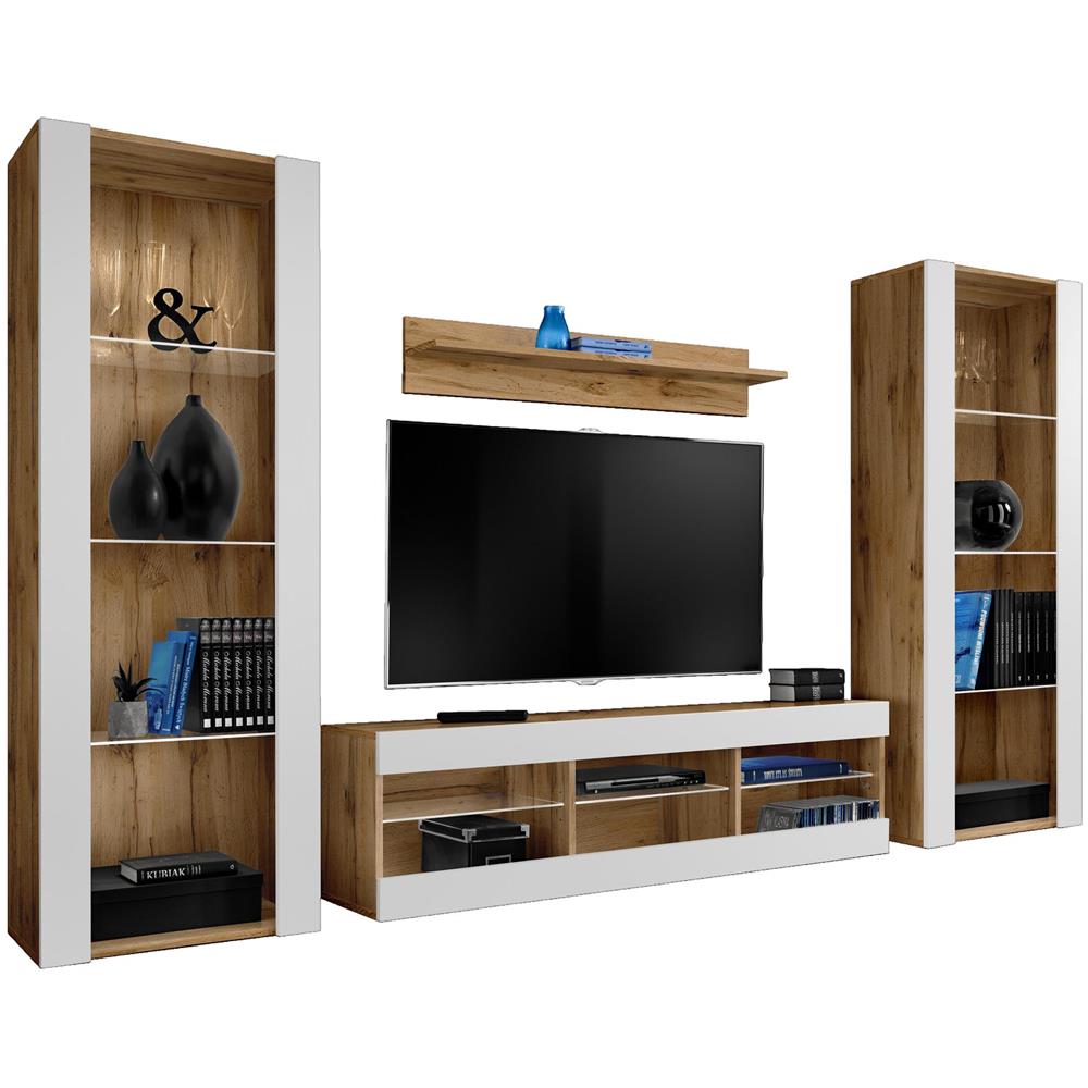 Komodee, Set di mobili porta TV Tivoli Grande RTV, Wotan Bianco, Senza LED, Larghezza 250 cm x Altezza 159 cm x Profondità 35 cm, Per soggiorno, Camera da letto - Foto 1