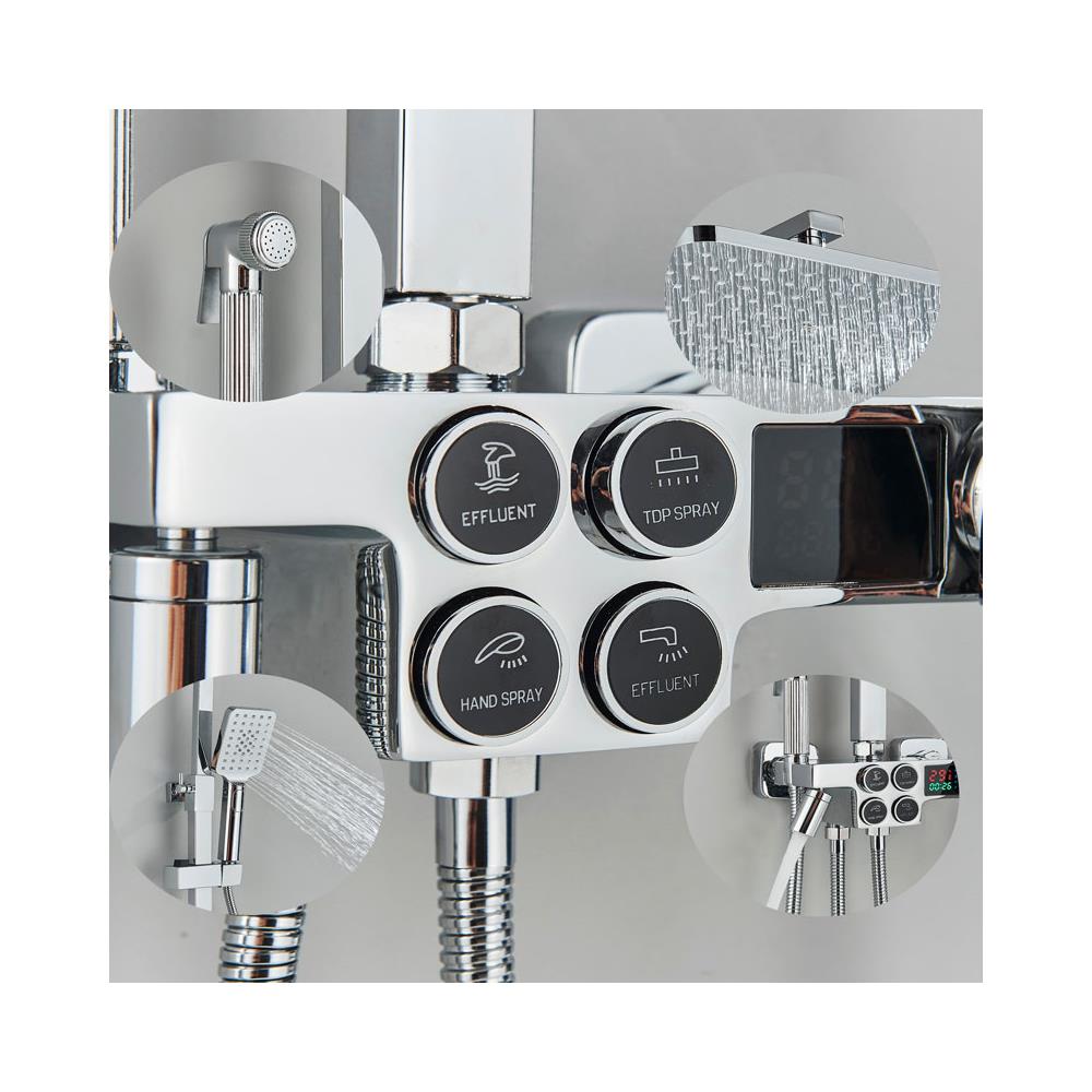 Colonna doccia, Blackswan, tipo M138, modello cromato regolabile, con termostato, bocca girevole, doccia ad alta pressione e display digitale, misura 110 cm - Foto 4