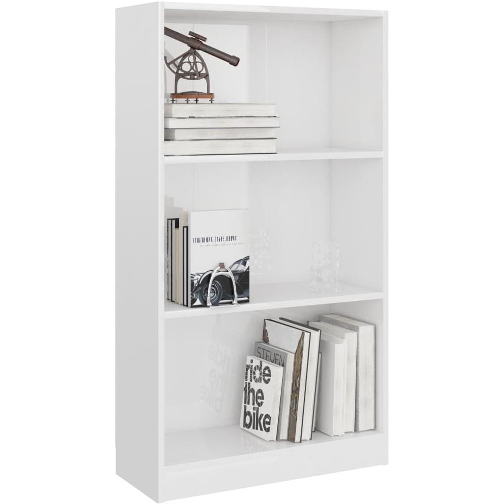 Libreria a 3 Ripiani Bianco Lucido 60x24x109 cm in Multistrato - Foto 2
