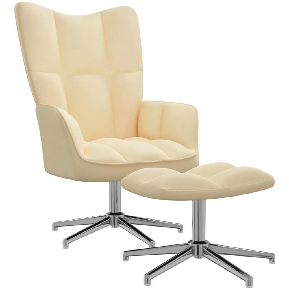 Poltrona Relax Con Poggiapiedi Bianco Crema In Velluto - Foto 1