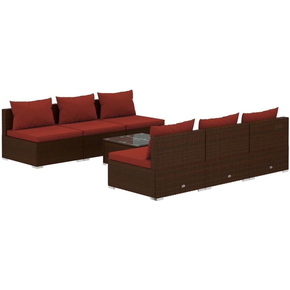 Set Divani Da Giardino 7 Pz Con Cuscini In Polyrattan Marrone - Foto 1