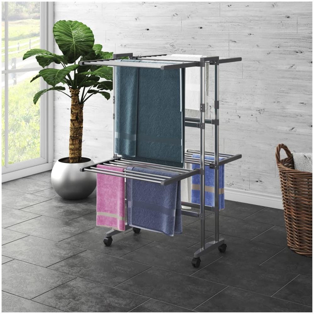 Stendibiancheria A 2 Livelli Con Ruote Argento 60x70x106 Cm - Foto 1