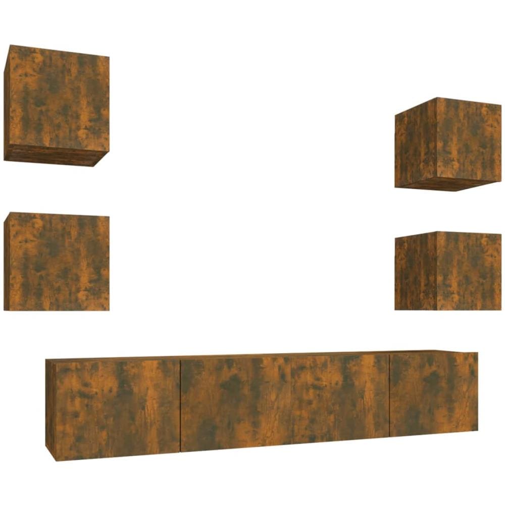 Set Di Mobili Porta Tv 6 Pz Rovere Fumo In Legno Multistrato - Foto 2