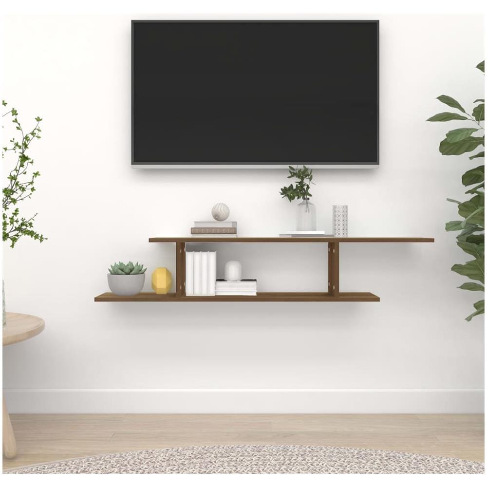 Scaffale Tv Parete Rovere Marrone 125x18x23cm Legno Multistrato - Foto 1