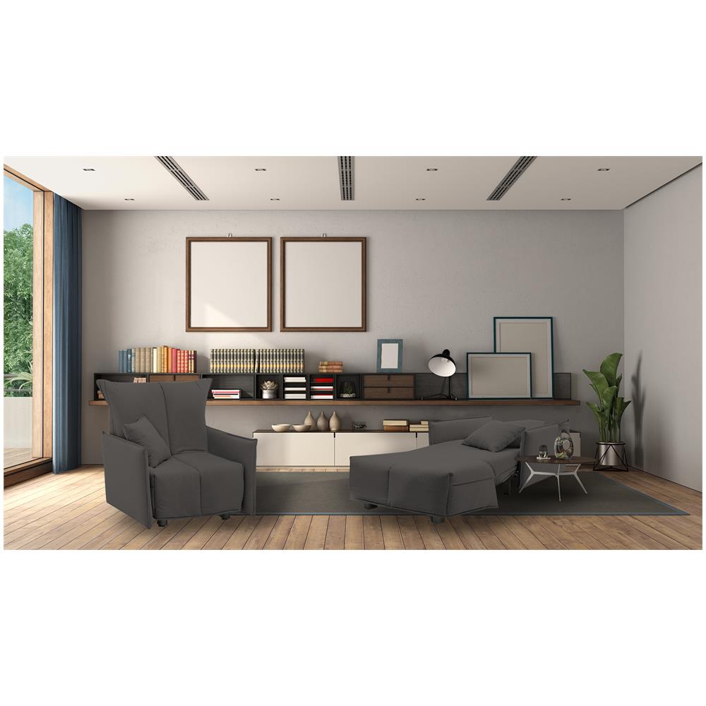 Divano Letto Almerinda, Divano Singolo, 100% Made In Italy, Poltrona Soggiorno Con Apertura A Carrello, In Tessuto Imbottito, Con Braccioli Standard, Cm 110x90h85, Grigio - Foto 1