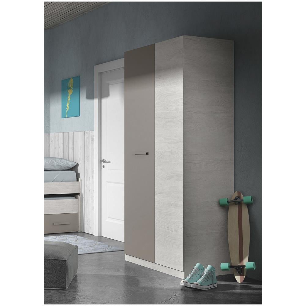 Guardaroba Abilene, Armadio Per Camera Da Letto A 2 Ante Battenti, Mobile Con 3 Ripiani E Barra Appendiabiti, 90x52h200 Cm, Bianco E Marrone - Foto 1