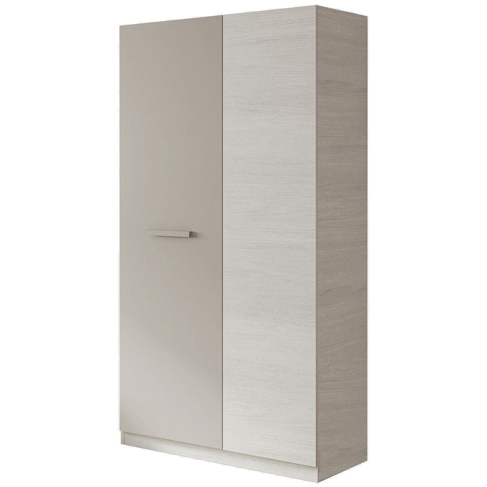 Guardaroba Abilene, Armadio Per Camera Da Letto A 2 Ante Battenti, Mobile Con 3 Ripiani E Barra Appendiabiti, 90x52h200 Cm, Bianco E Marrone - Foto 2