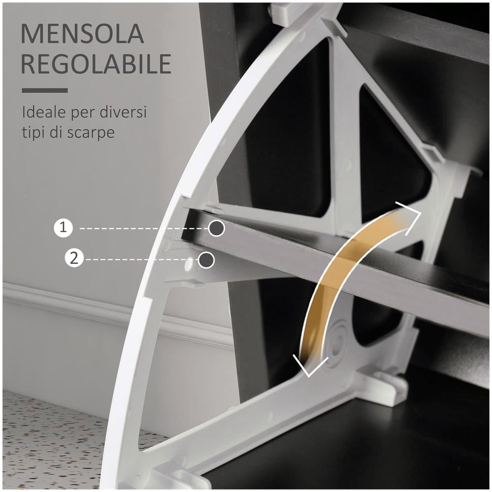 Mobile da Ingresso Appendiabiti con Scarpiera e Specchio, in Truciolato, 90x10x102 cm, Nero - Foto 6