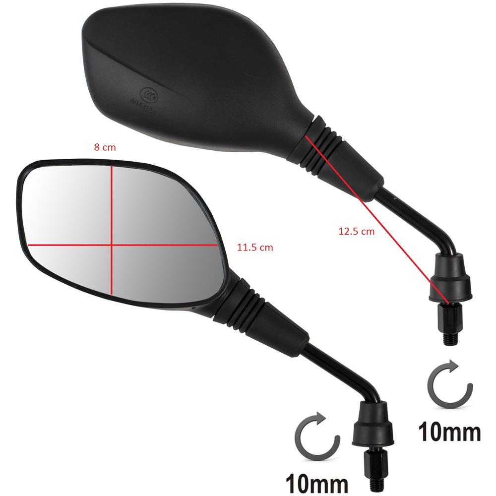 Coppia Specchietti Retrovisori Scooter Moto Atv Nero Dx + Sx 10 Mm M10 - Foto 4