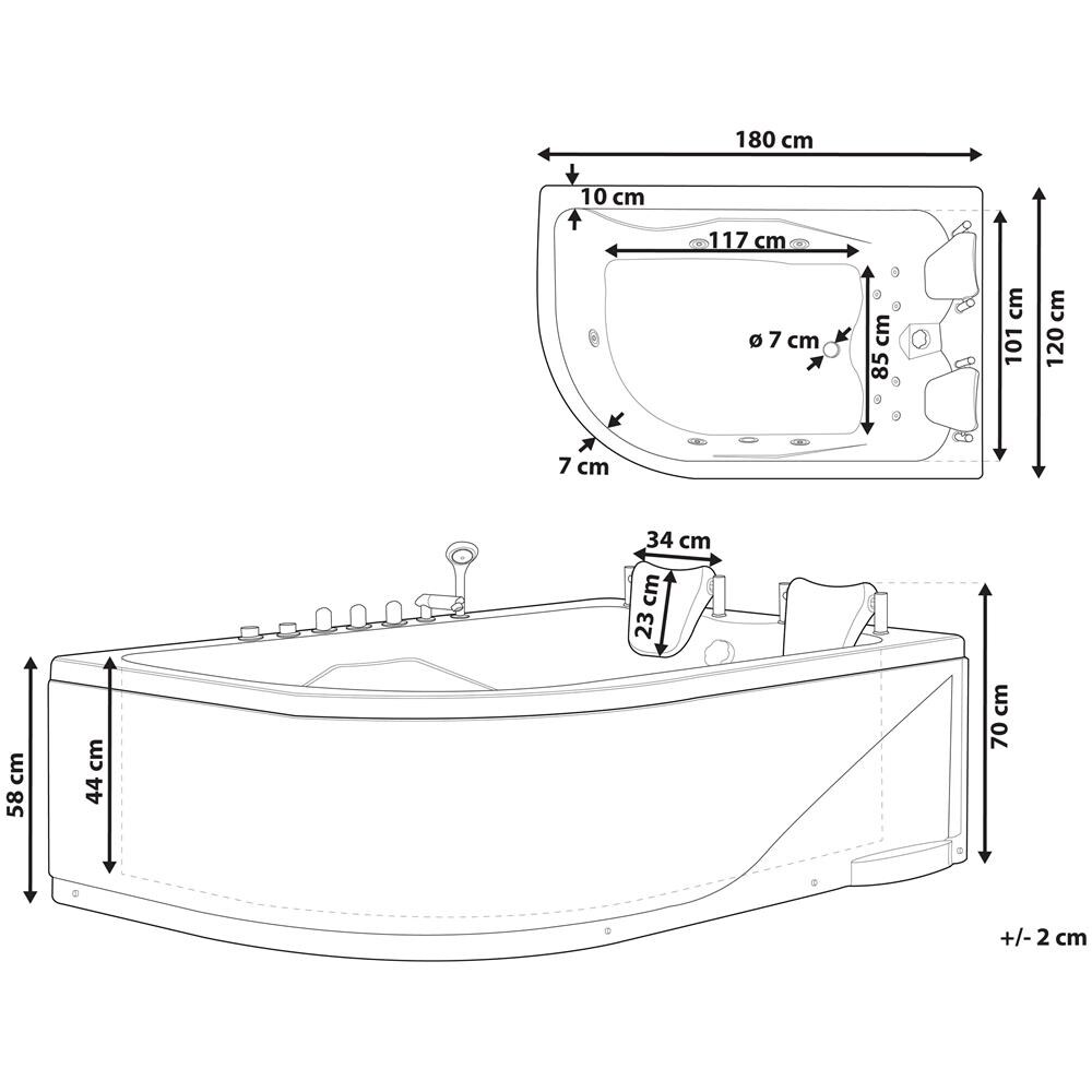 Vasca Idromassaggio Bianca Angolare Con Led 180 Cm Versione Sinistra Calama - Foto 2