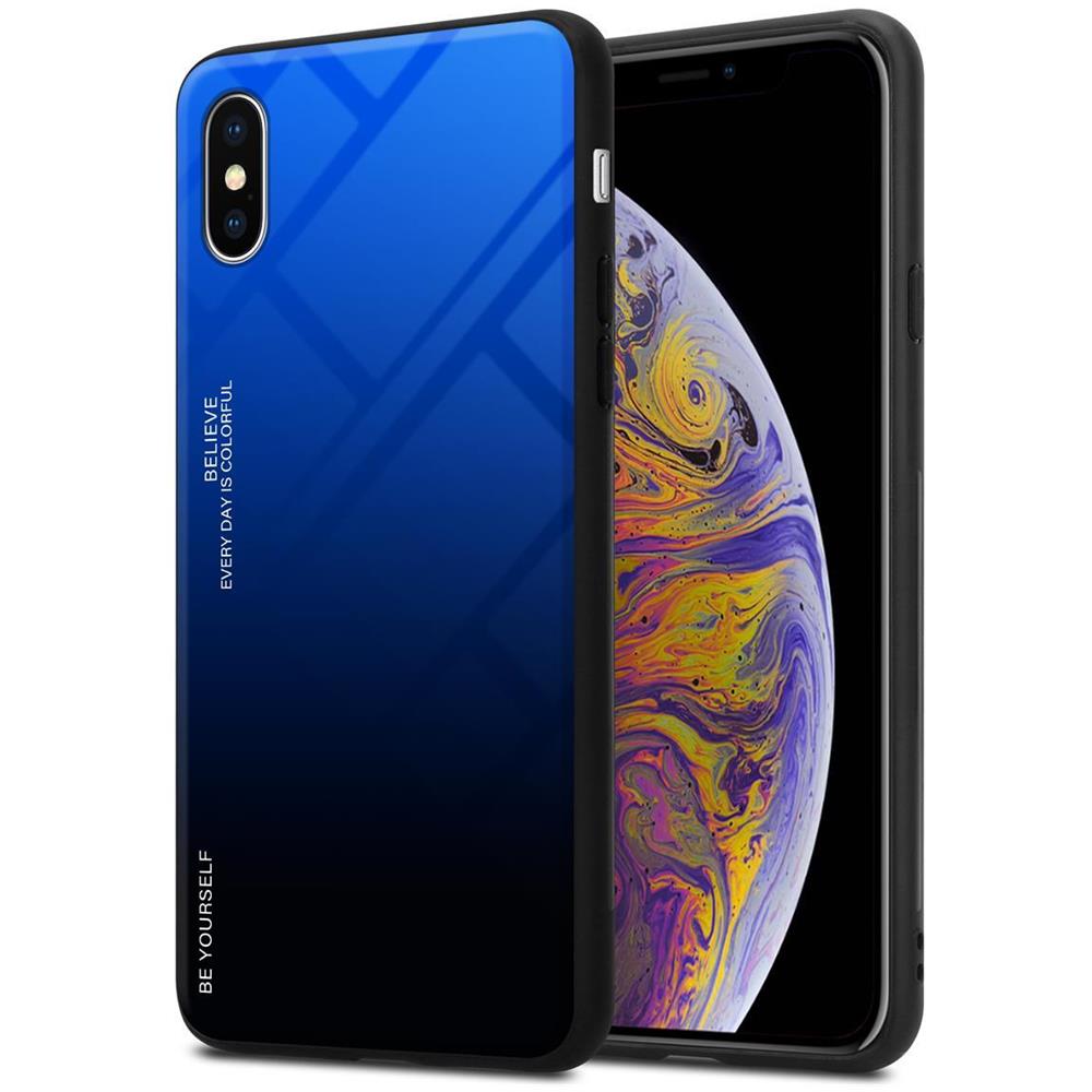Custodia Compatibile Con Apple Iphone Xs Max In Blu - Nero - Coperchio Protettivo Bicolore In Vetro Temperato E Silicone Tpu - Foto 1
