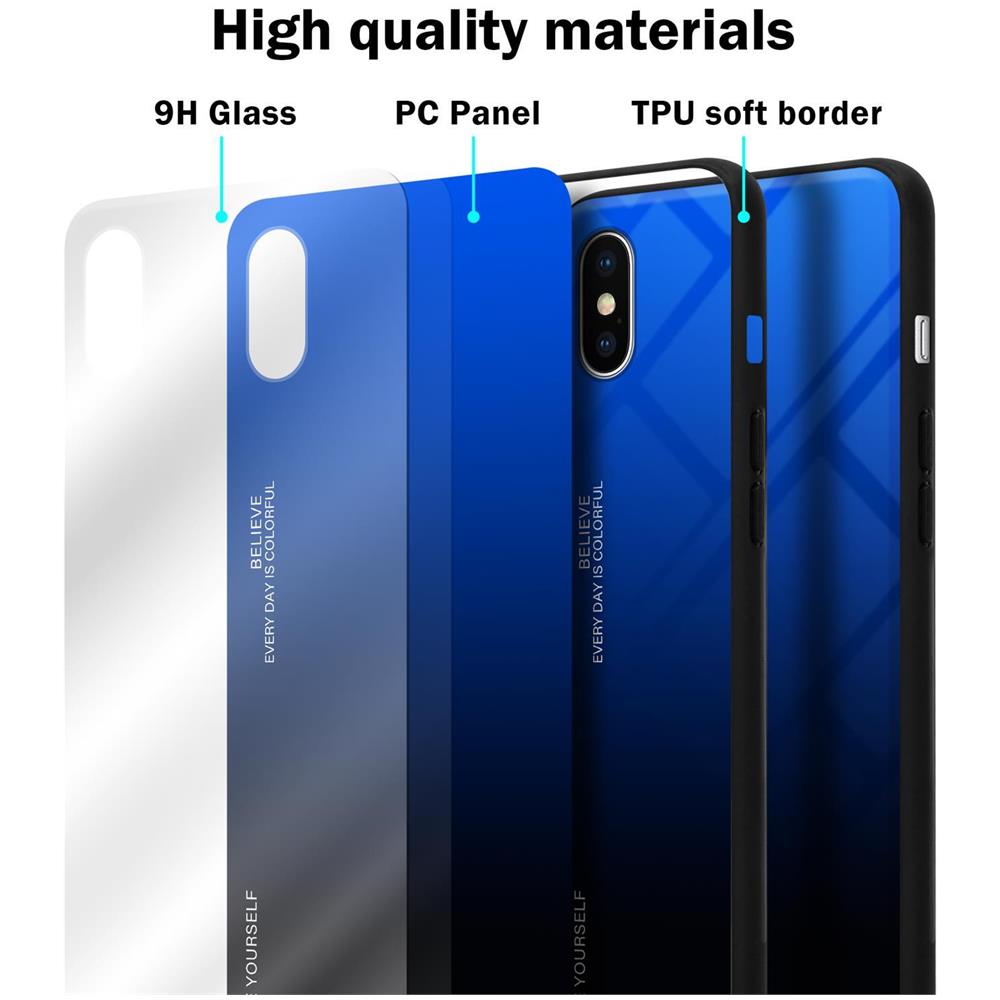 Custodia Compatibile Con Apple Iphone Xs Max In Blu - Nero - Coperchio Protettivo Bicolore In Vetro Temperato E Silicone Tpu - Foto 7