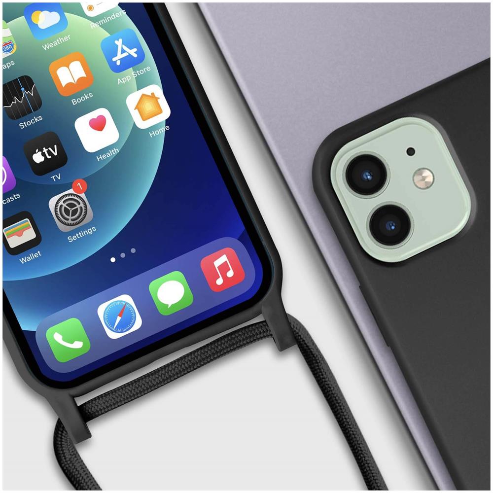 Cover Semirigida Per Iphone 12 / 12 Pro Cordino Nylon Intrecciato 80 Cm Nera - Foto 2