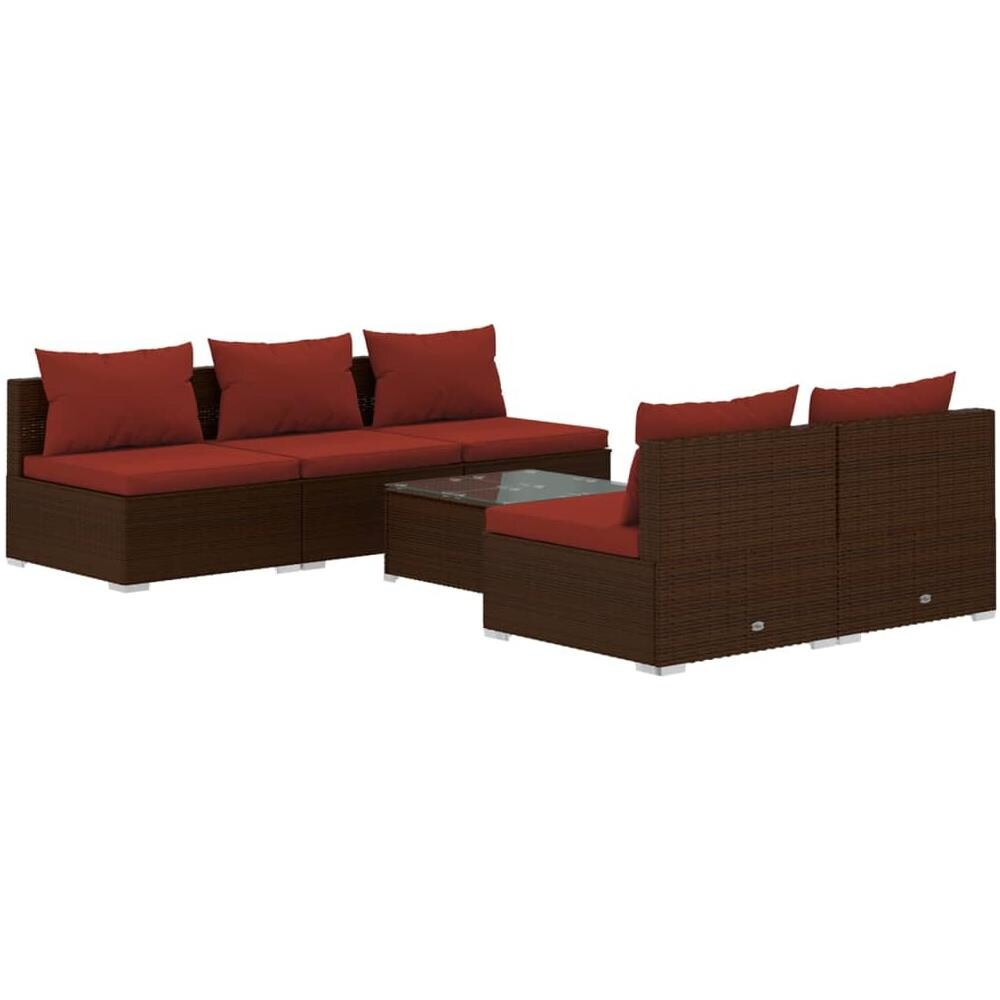 Set Divani Da Giardino 6 Pz Con Cuscini In Polyrattan Marrone - Foto 1
