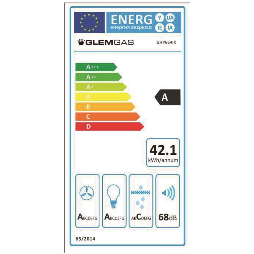 Cappa a Parete GHP664IX Aspirazione 729 m³ /h Filtri carbone 2 spot led da 4 W - Foto 2