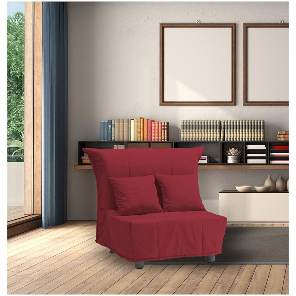 Divano Letto Alma, Divano Singolo, 100% Made In Italy, Poltrona Soggiorno Con Apertura A Carrello, In Tessuto Imbottito, Con Cuscini Inclusi, Cm 85x90h85, Rosso - Foto 1