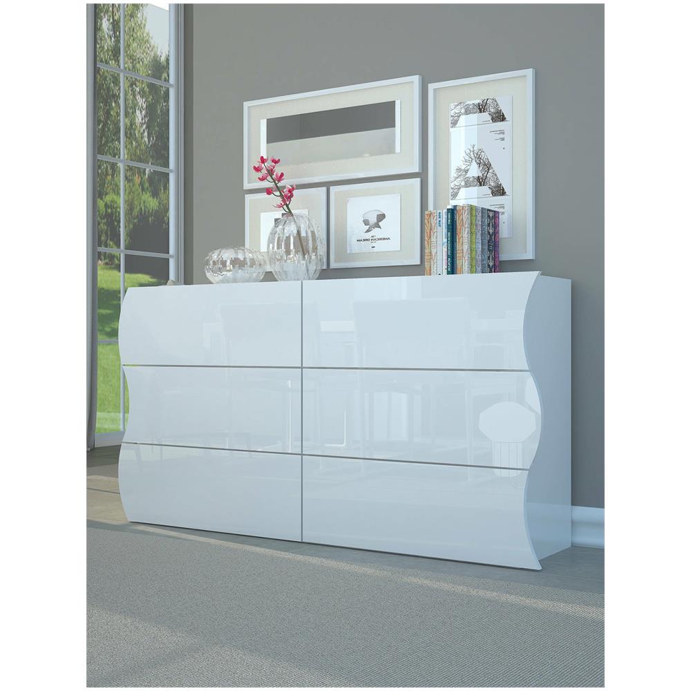 Cassettiera Tyler, Settimanale 6 Cassetti, Comò Per Camera Da Letto, 100% Made In Italy, Bianco Lucido, Cm 155x40h82 - Foto 1