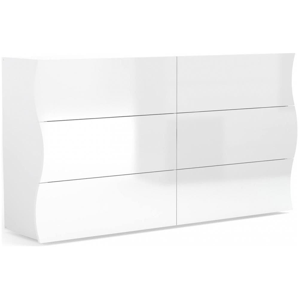 Cassettiera Tyler, Settimanale 6 Cassetti, Comò Per Camera Da Letto, 100% Made In Italy, Bianco Lucido, Cm 155x40h82 - Foto 2
