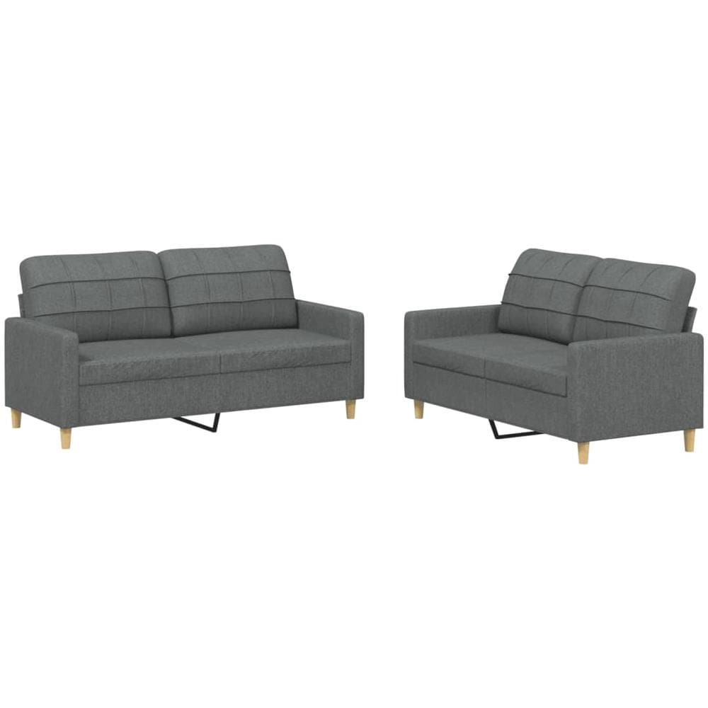 Set Di Divani 2 Pz Con Cuscini Grigio Scuro In Tessuto - Foto 2