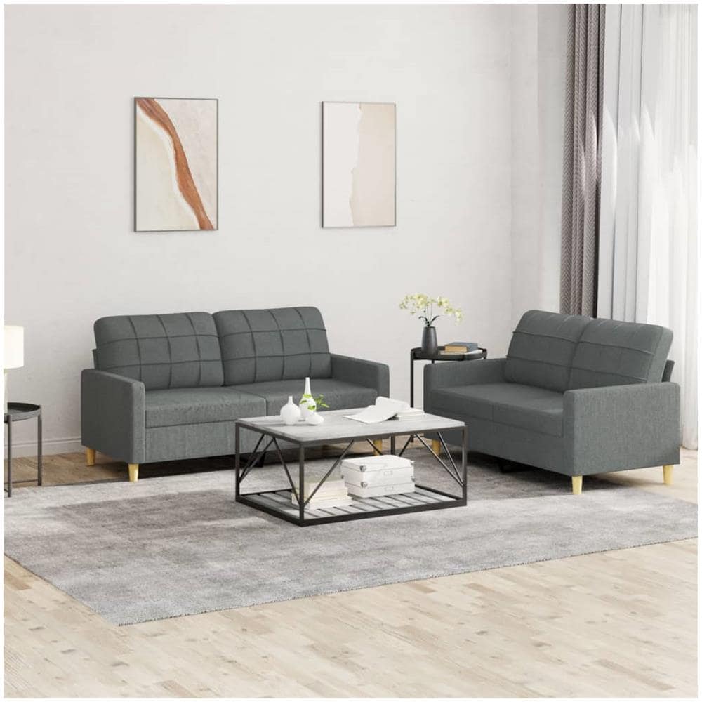 Set Di Divani 2 Pz Con Cuscini Grigio Scuro In Tessuto - Foto 1