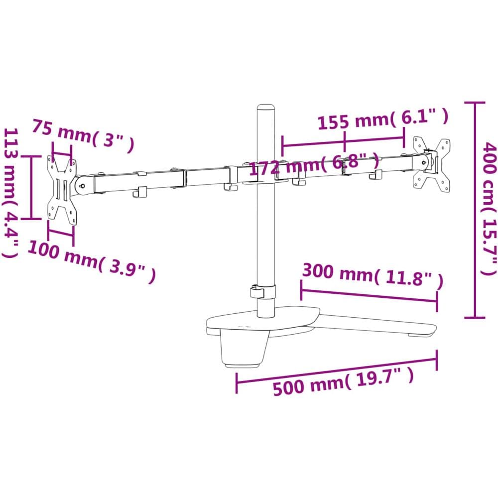 Supporto Per Monitor Doppio In Acciaio Nero Vesa 75/100 Mm - Foto 2