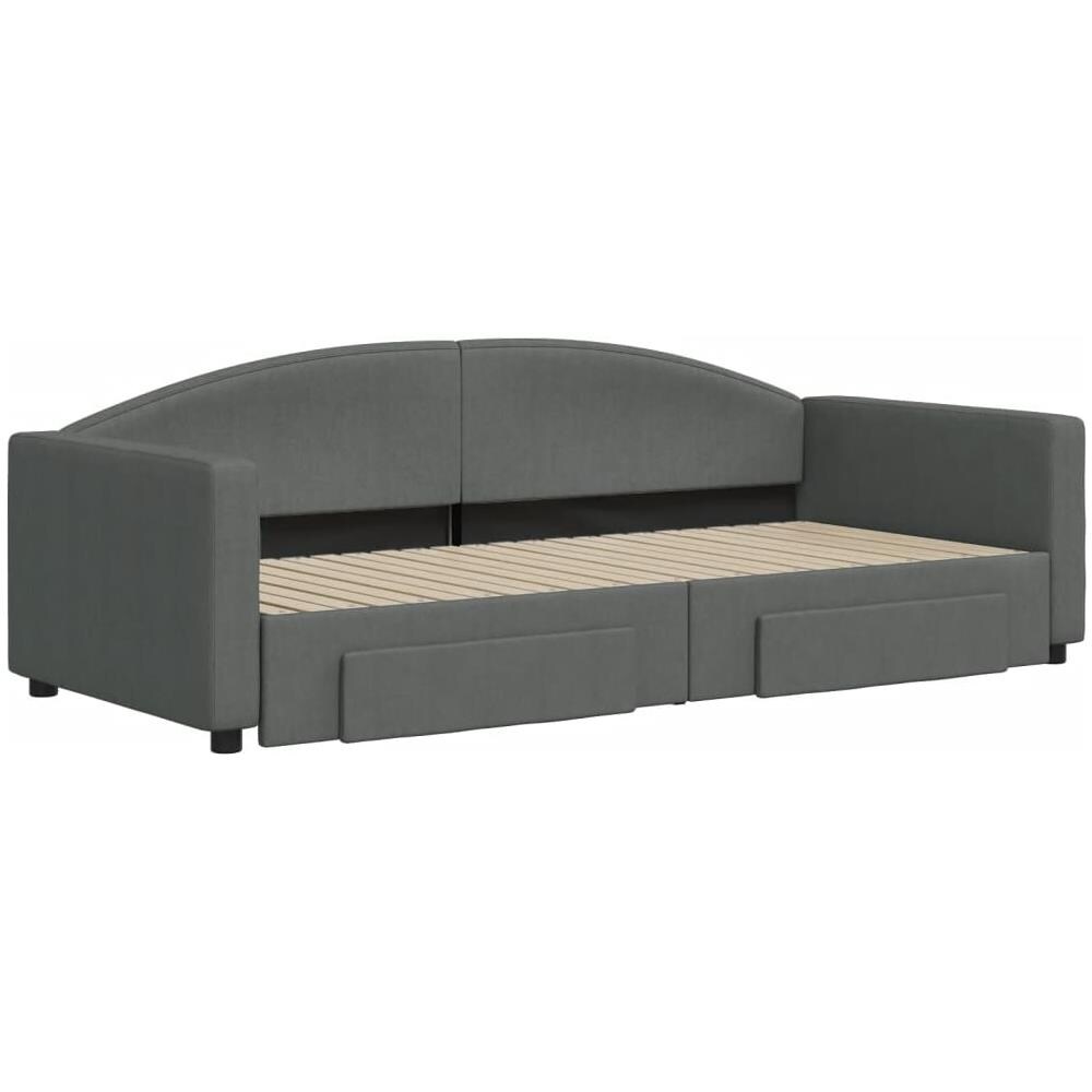 Divano Letto Estraibile Cassetti Grigio Scuro 90x200cm Tessuto - Foto 2