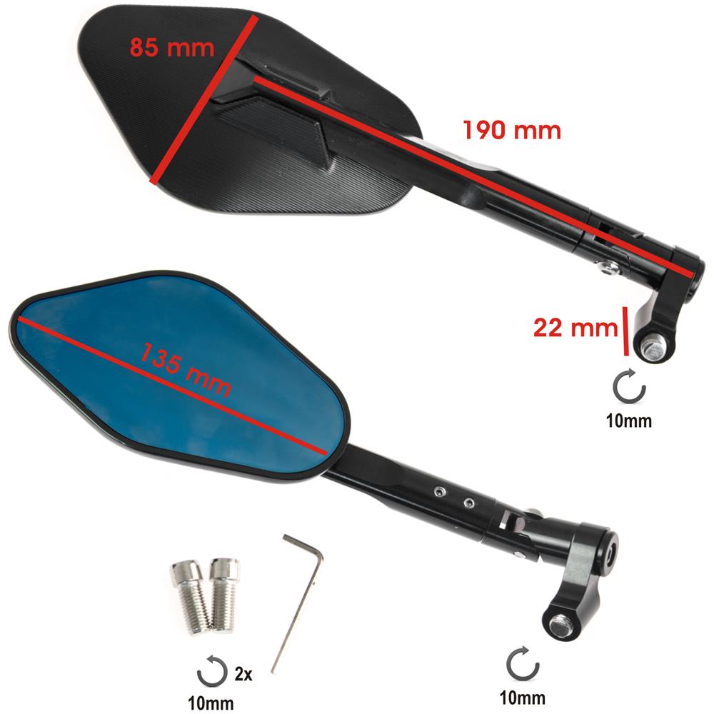 Coppia Specchietti Retrovisori Specchi Moto Scooter Custom Corpo In Metallo - Foto 2