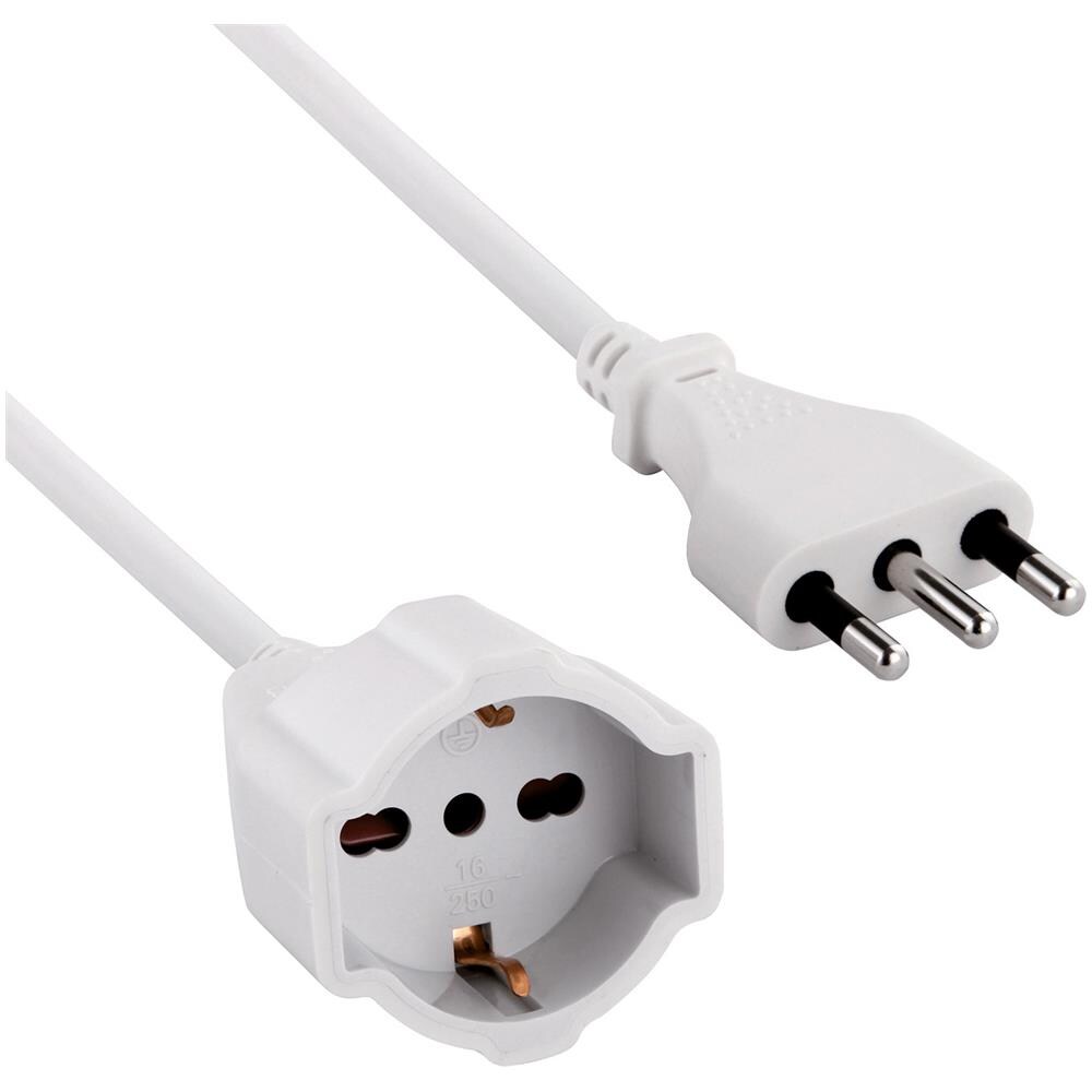 Prolunga 5 Mt: Spina 16a E Presa (schuko + 10/16a), Bianco. Cavo 3g1,5 Mm - Foto 2