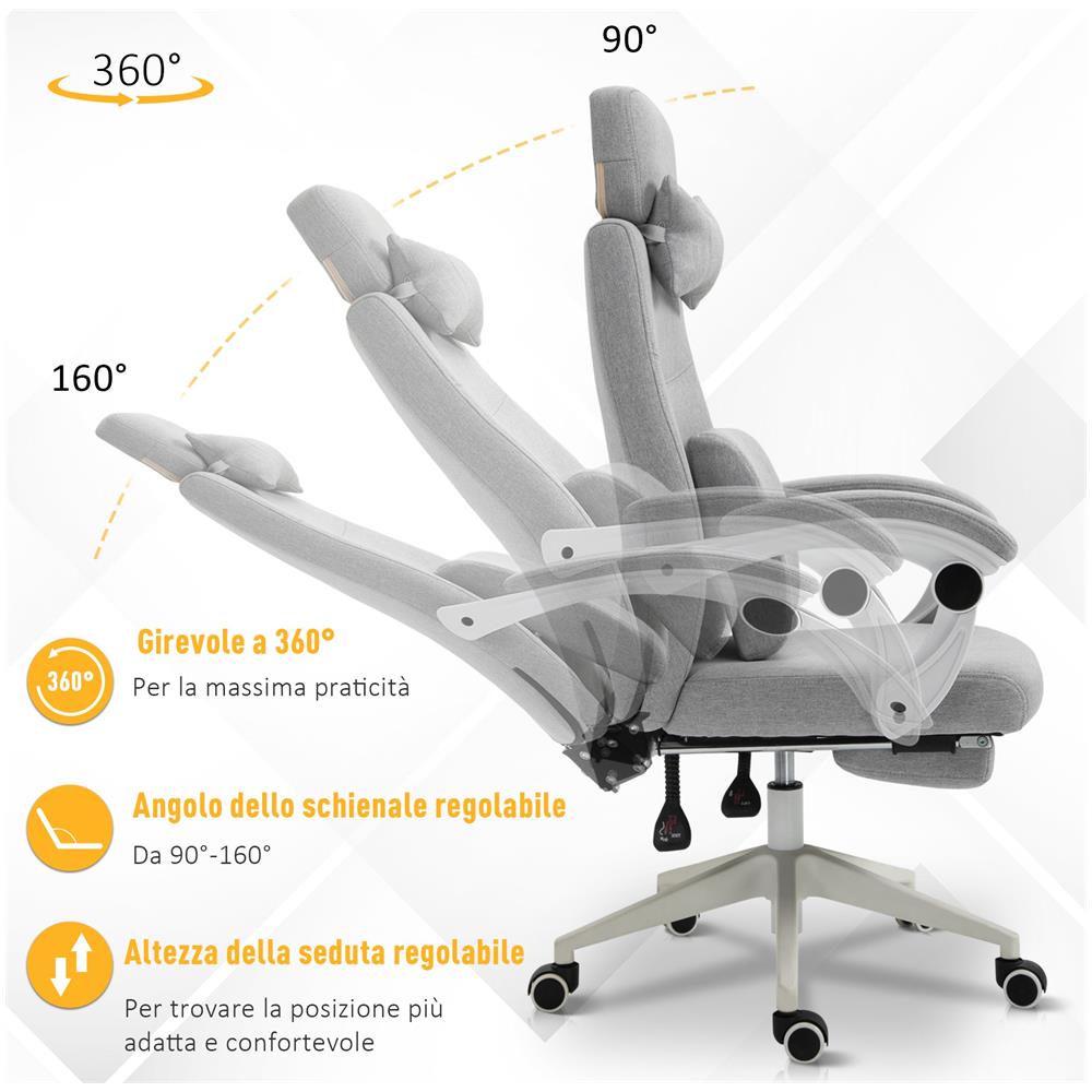 Sedia Da Ufficio Girevole Regolabile In Altezza Grigia - Foto 2