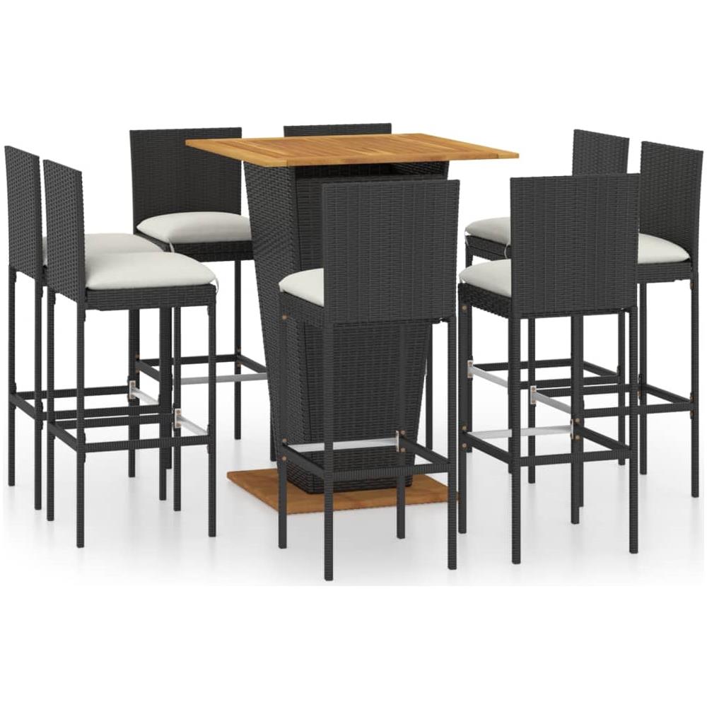Set Da Bar Da Giardino 9 Pz Con Cuscini In Polyrattan Nero - Foto 1