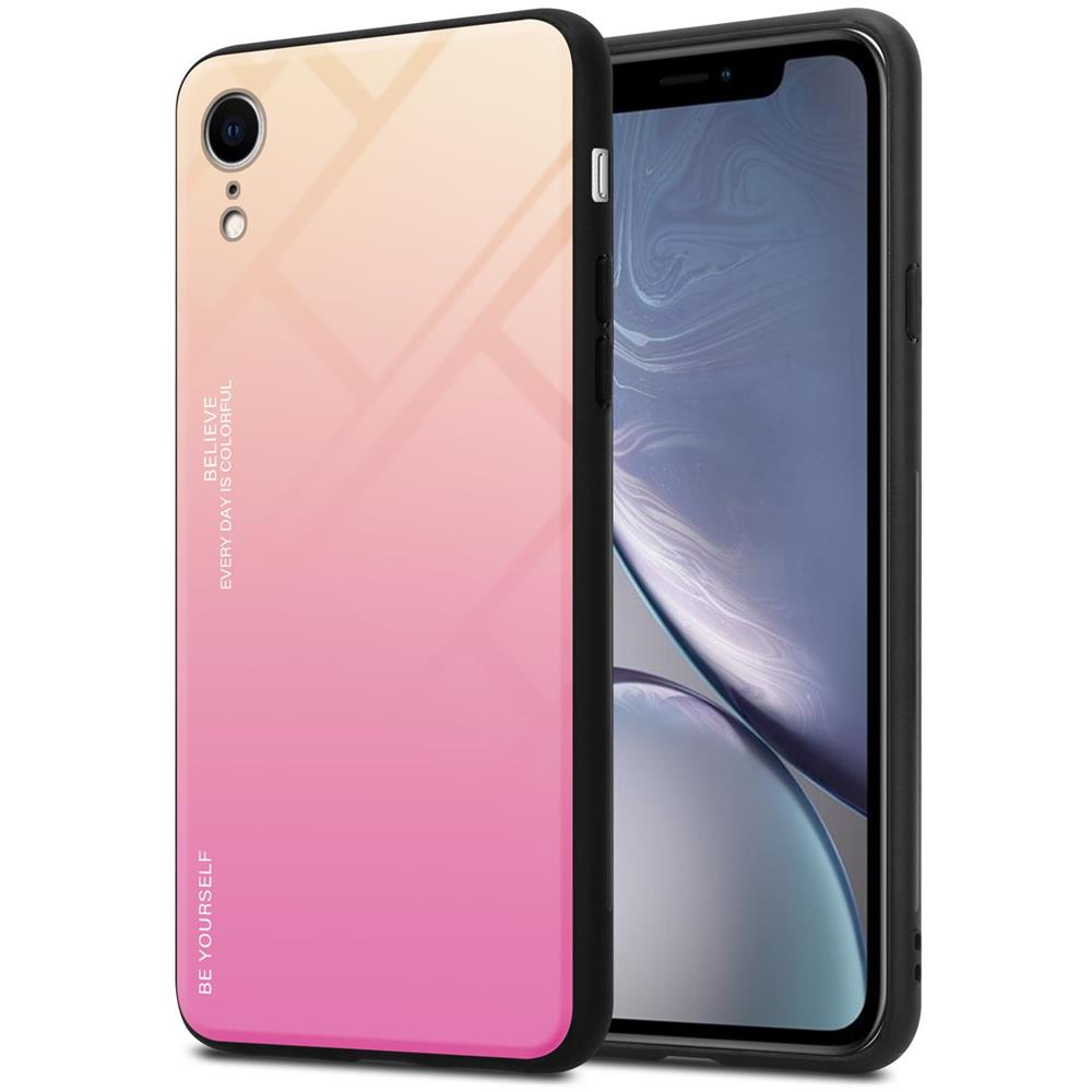 Custodia Compatibile Con Apple Iphone Xr In Giallo - Rosa - Coperchio Protettivo Bicolore In Vetro Temperato E Silicone Tpu - Foto 1