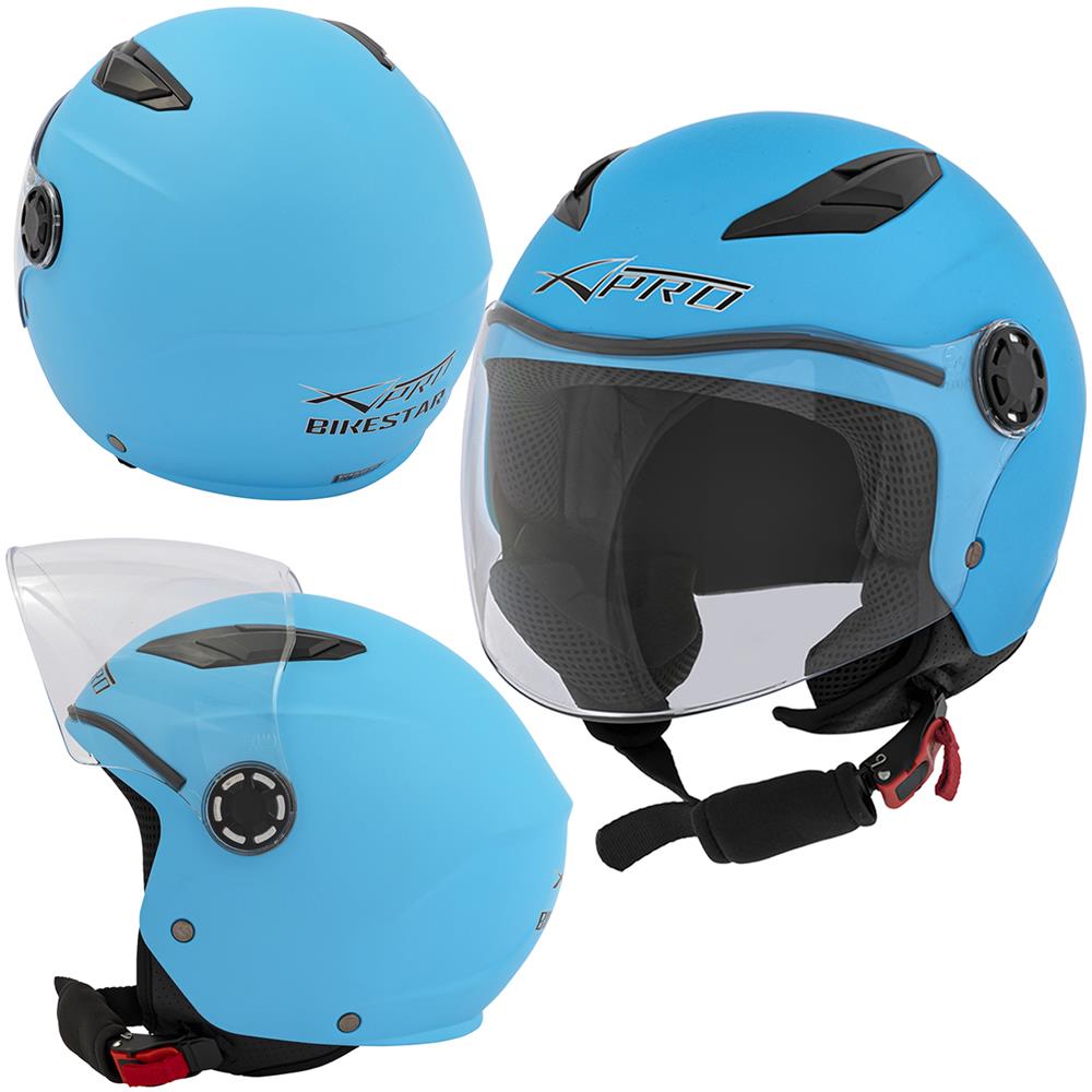 Casco Scooter Moto Bambino Ragazzo Protettivo Certificato Ece2205 Azzurro L - Foto 1