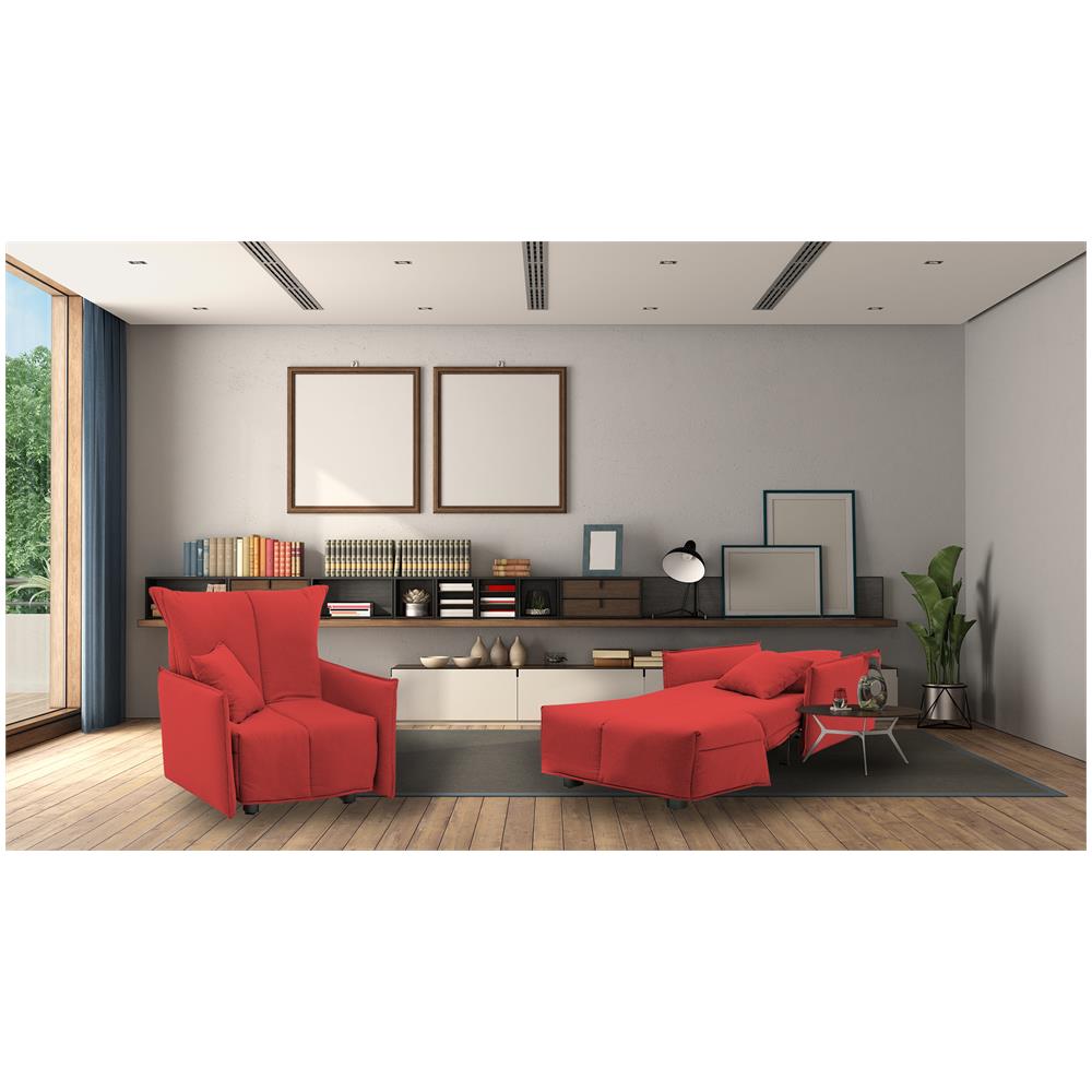 Divano Letto Almerinda, Divano Singolo, 100% Made In Italy, Poltrona Soggiorno Con Apertura A Carrello, In Tessuto Imbottito, Con Braccioli Standard, Cm 110x90h85, Rosso - Foto 1