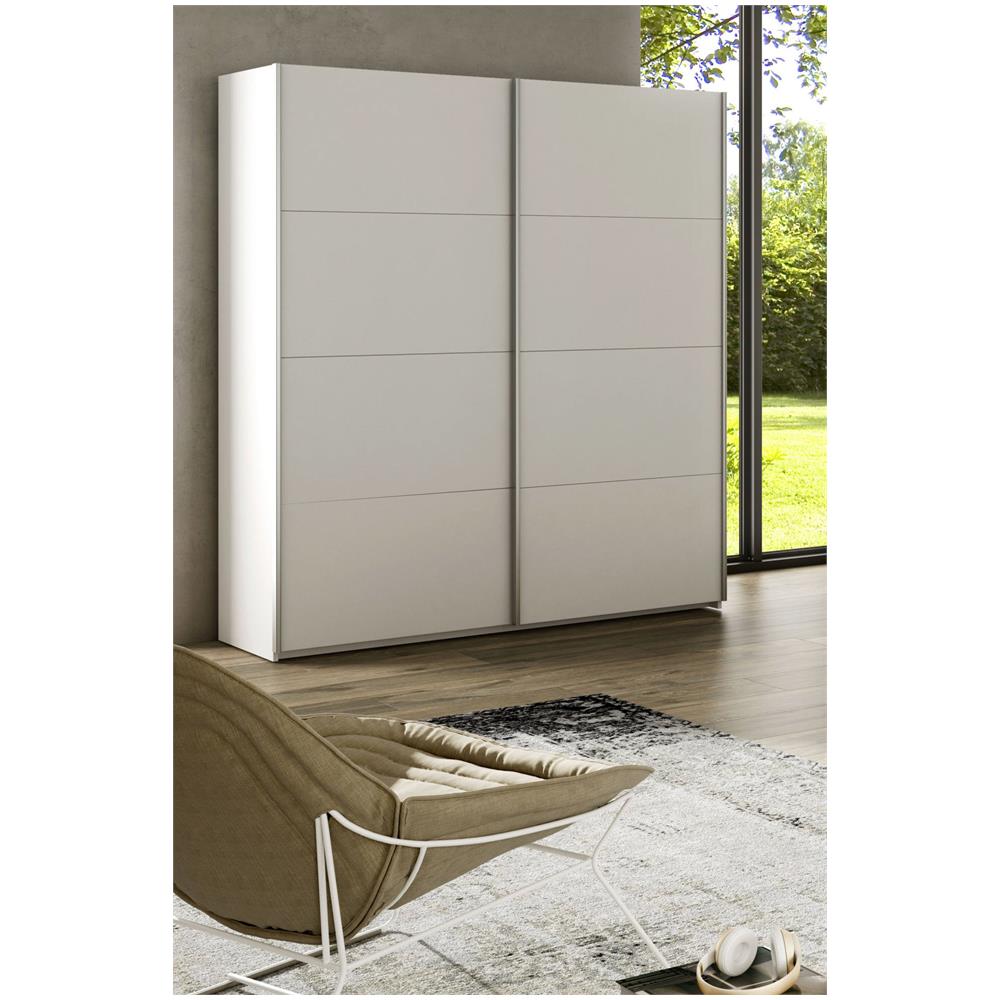 Guardaroba Ponce, Armadio Per Camera Da Letto A 2 Ante Scorrevoli, Mobile Con Barra Appendiabiti E 2 Ripiani, 150x60h200 Cm, Bianco - Foto 1